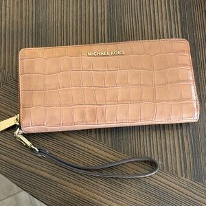Michael Kors Tan Croc-Embossed Wristlet